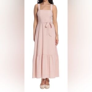 New London Times Dress Square Neckline Sleeveless Back Zipper Belt Maxi Lined 12